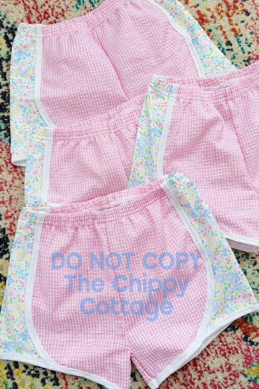 Pink Seersucker Floral Shorts