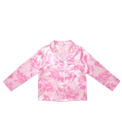 Rose Print Satin Pajama Set with Headband