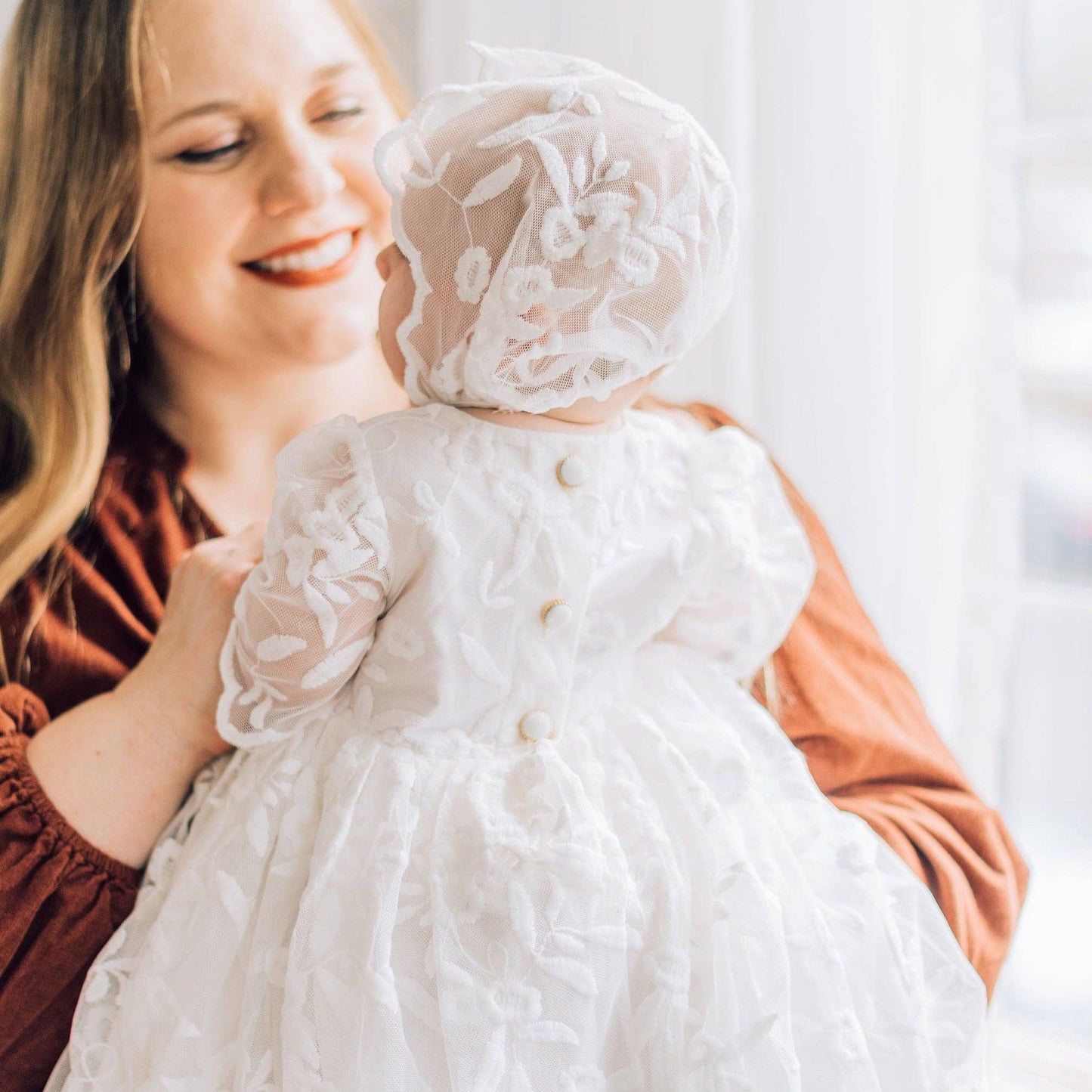 Charlotte Baby Girl White Lace Christening Baptism Dress