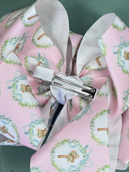 Easter Coquette Cross Wreath Double XL Hair Bow