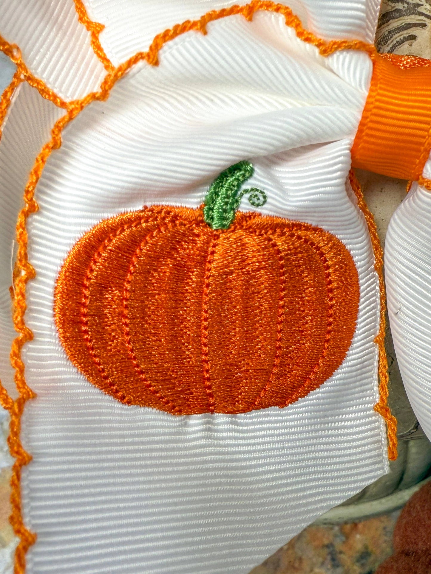 Pumpkin Embroidered Moonstitch Hair Bow