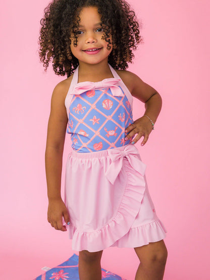 Girls Tropical Trellis Halter One Piece Swimsuit