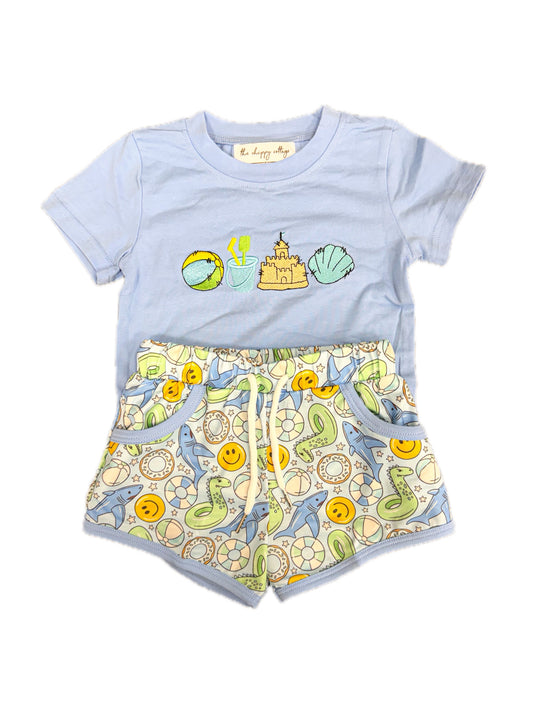 Blue Beach Day Short Set