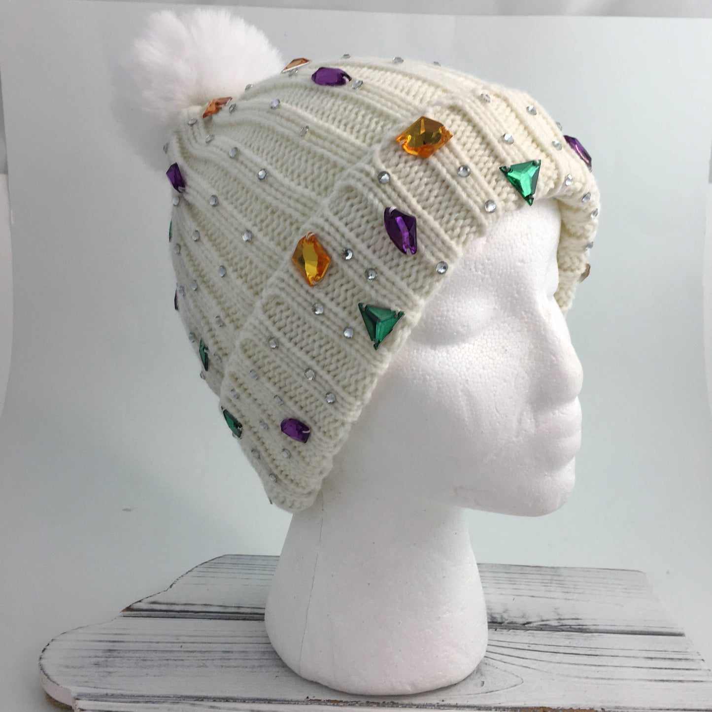 Mardi Gras gemstone beanie hat