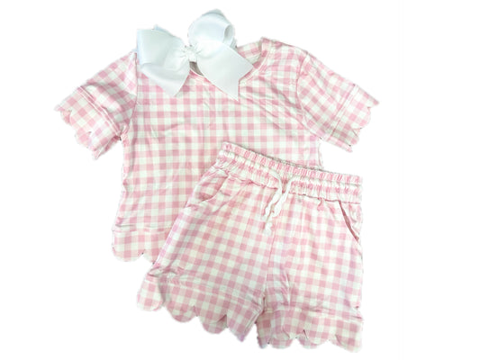 Light Pink Scalloped Gingham Set
