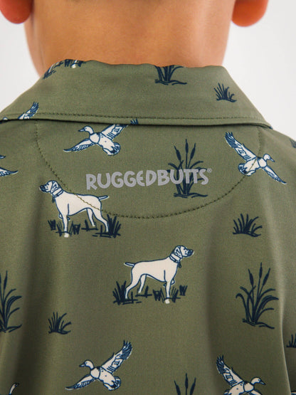 Boys Pond Pups Hunting Dog Knit Short Sleeve Performance Polo