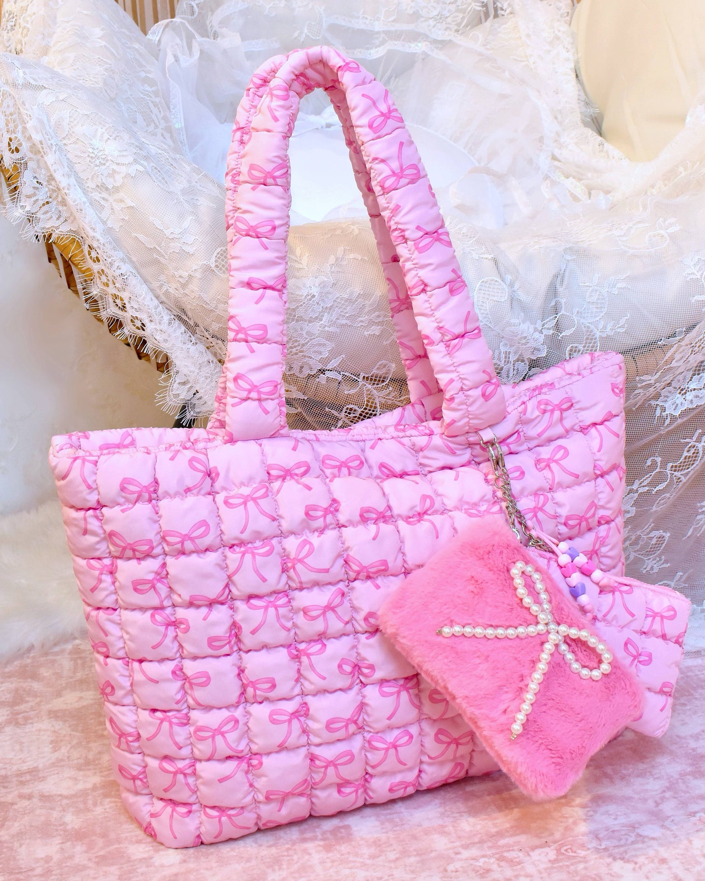 Quilted Scrunchies Large Tote Bag with Coin Purse