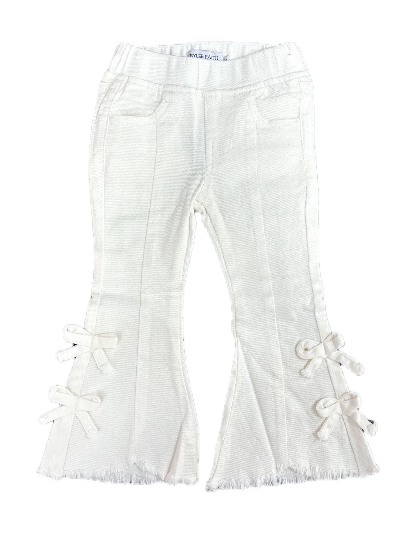 Charming White Denim Pants with Cute Bows
