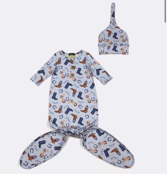 Blue Howdy Knot Gown + Hat