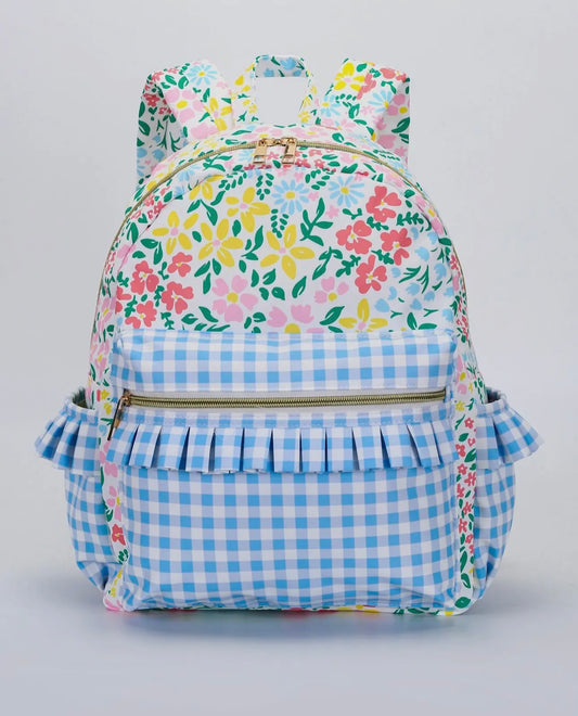 Blue Gingham Floral Mini Backpack