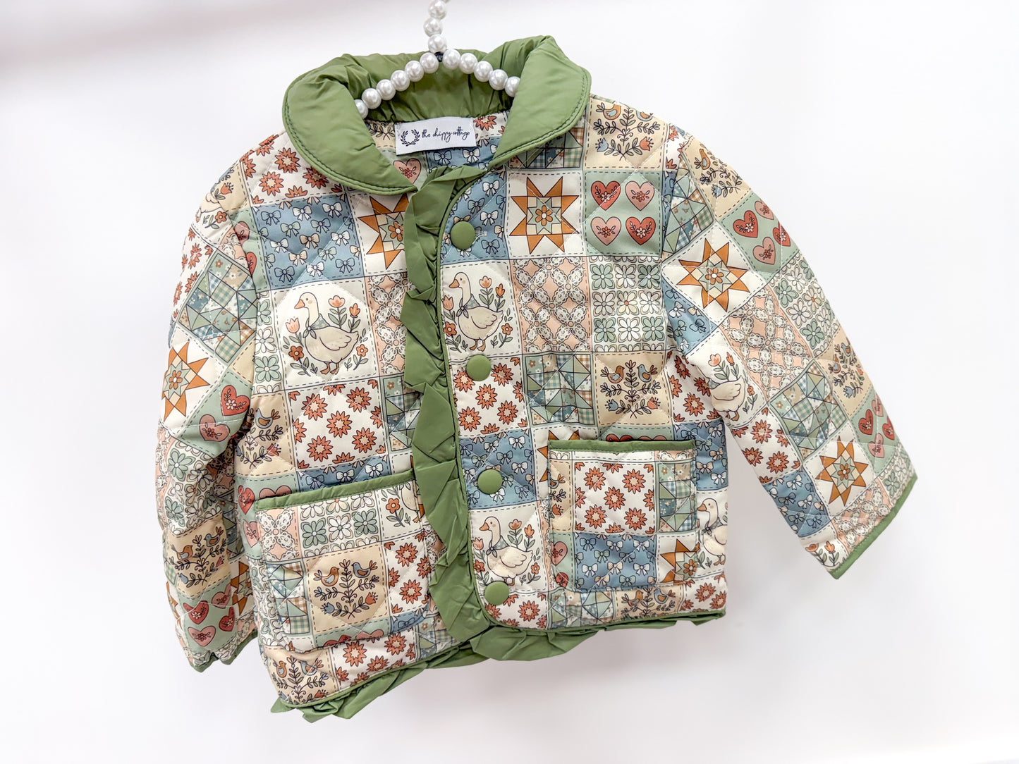 Green Vintage Patchwork Ruffle Coat