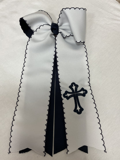 Navy and White School Bows