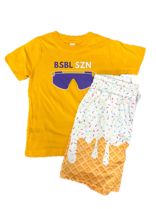 Baseball Season Purple/Gold Tee