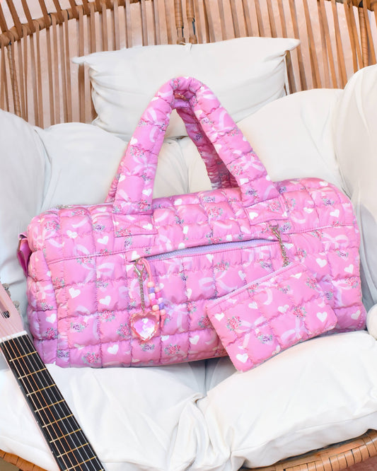 Quilted Scrunchies Floral Bow Printed Duffle Bag