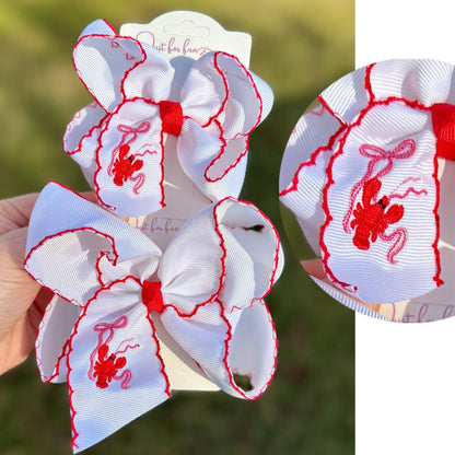 Crawfish Cutie Embroidered Hair Bow