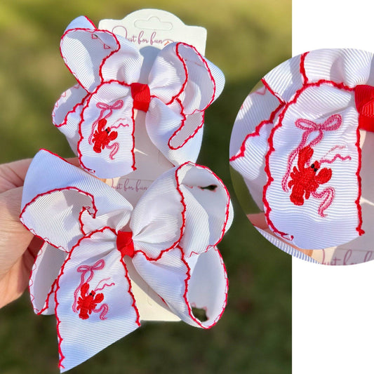 Crawfish Cutie Embroidered Hair Bow