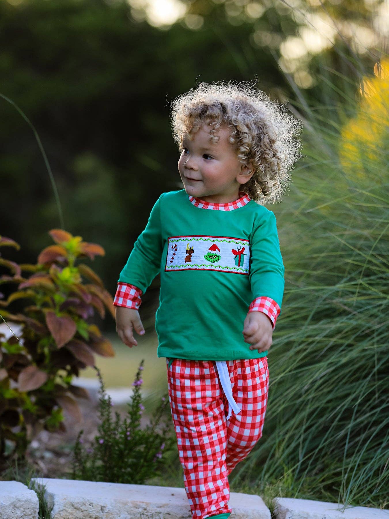 Christmas Character Candy Embroidery Green Boys Set