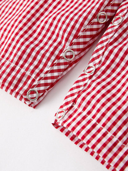 Red Gingham Baseball Smock Romper