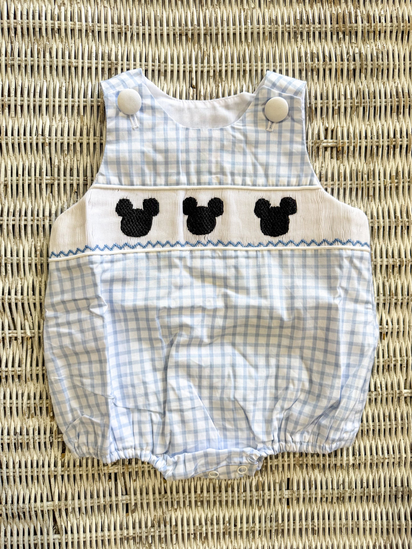 Hand Smock Blue Gingham Mouse Bubble