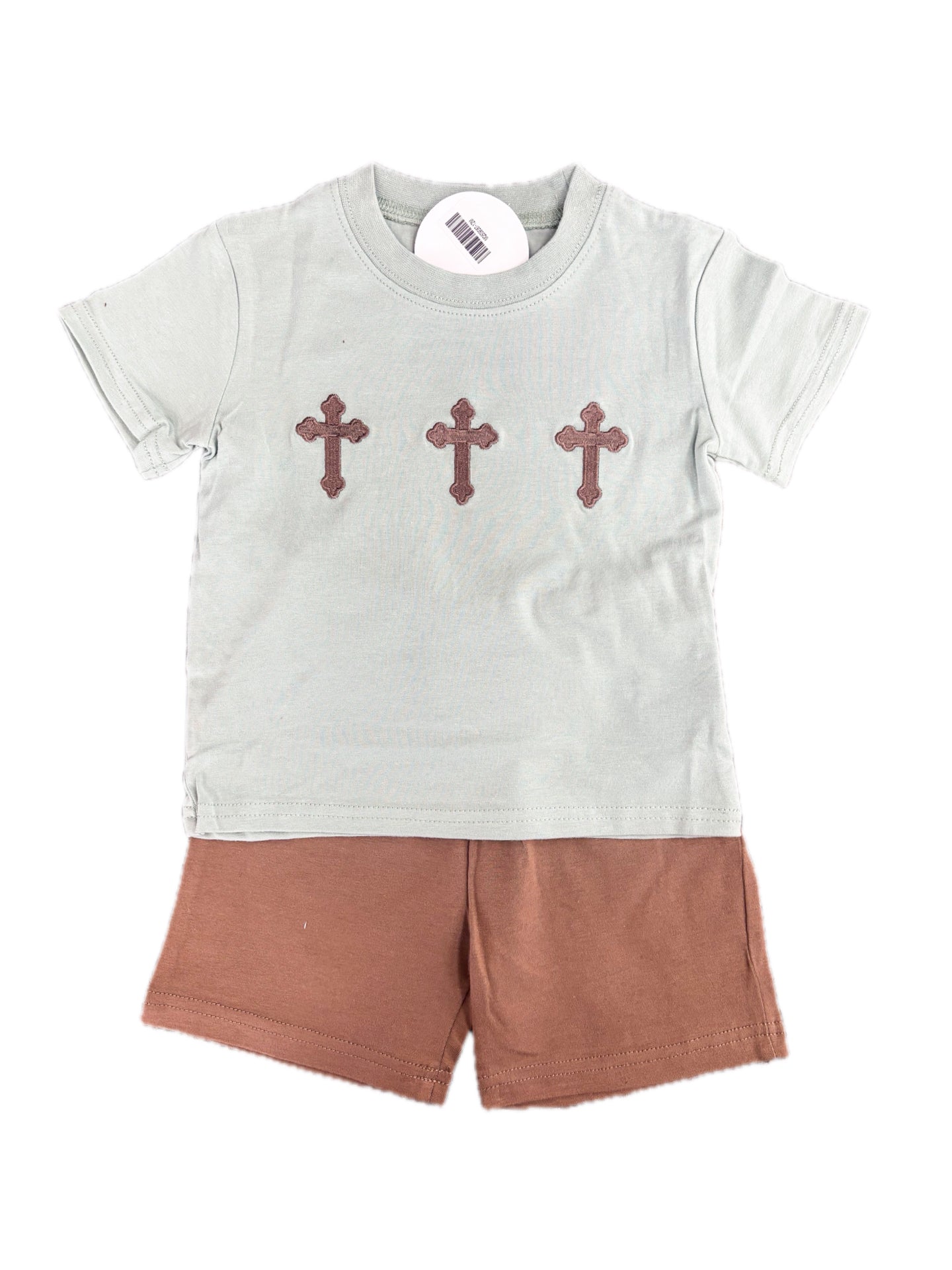 Sage Cross Embroidered Short Set