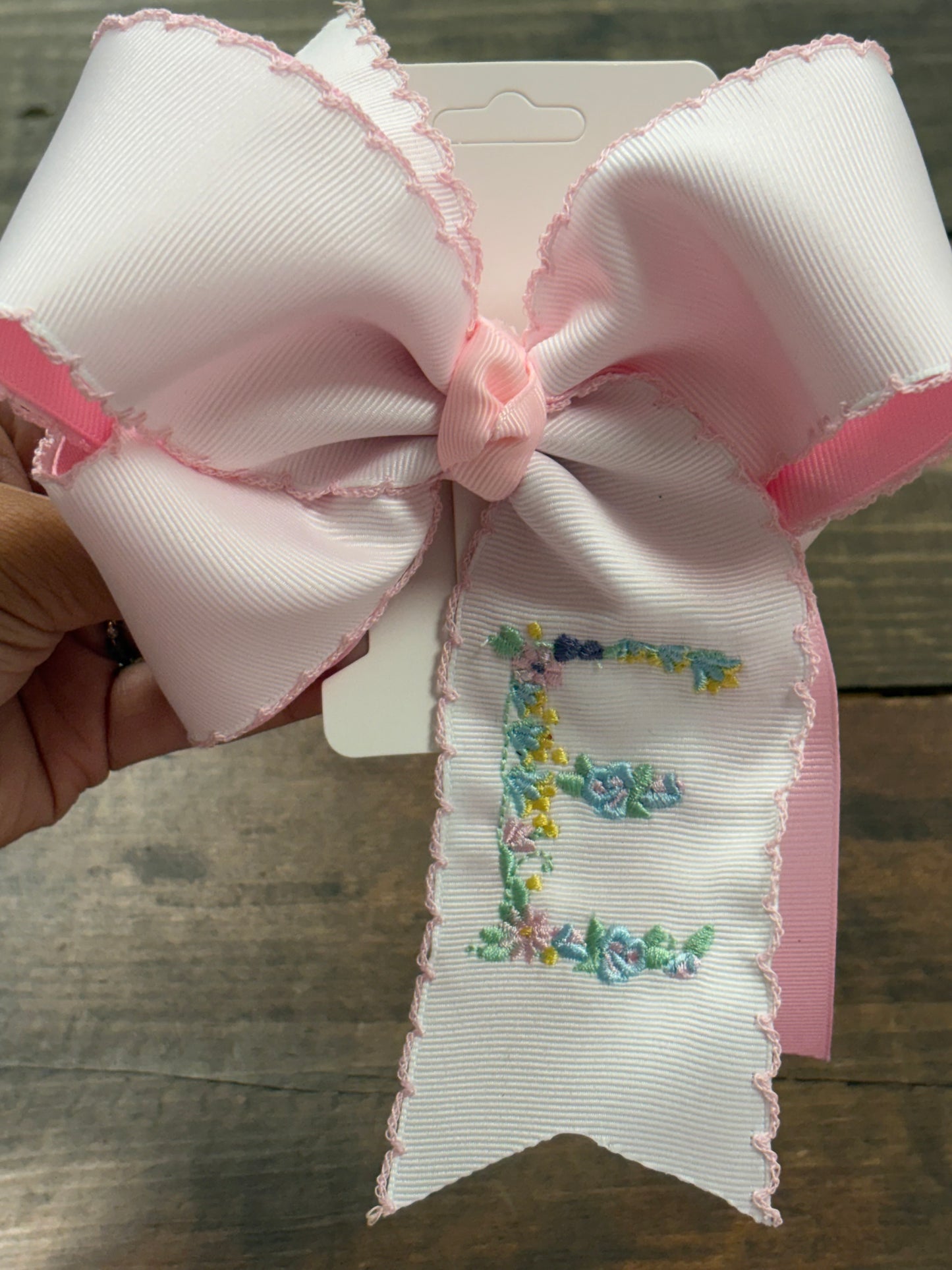 Floral Initial Embroidery Hair Bow