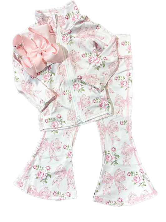 Pink Floral Bow Active Set