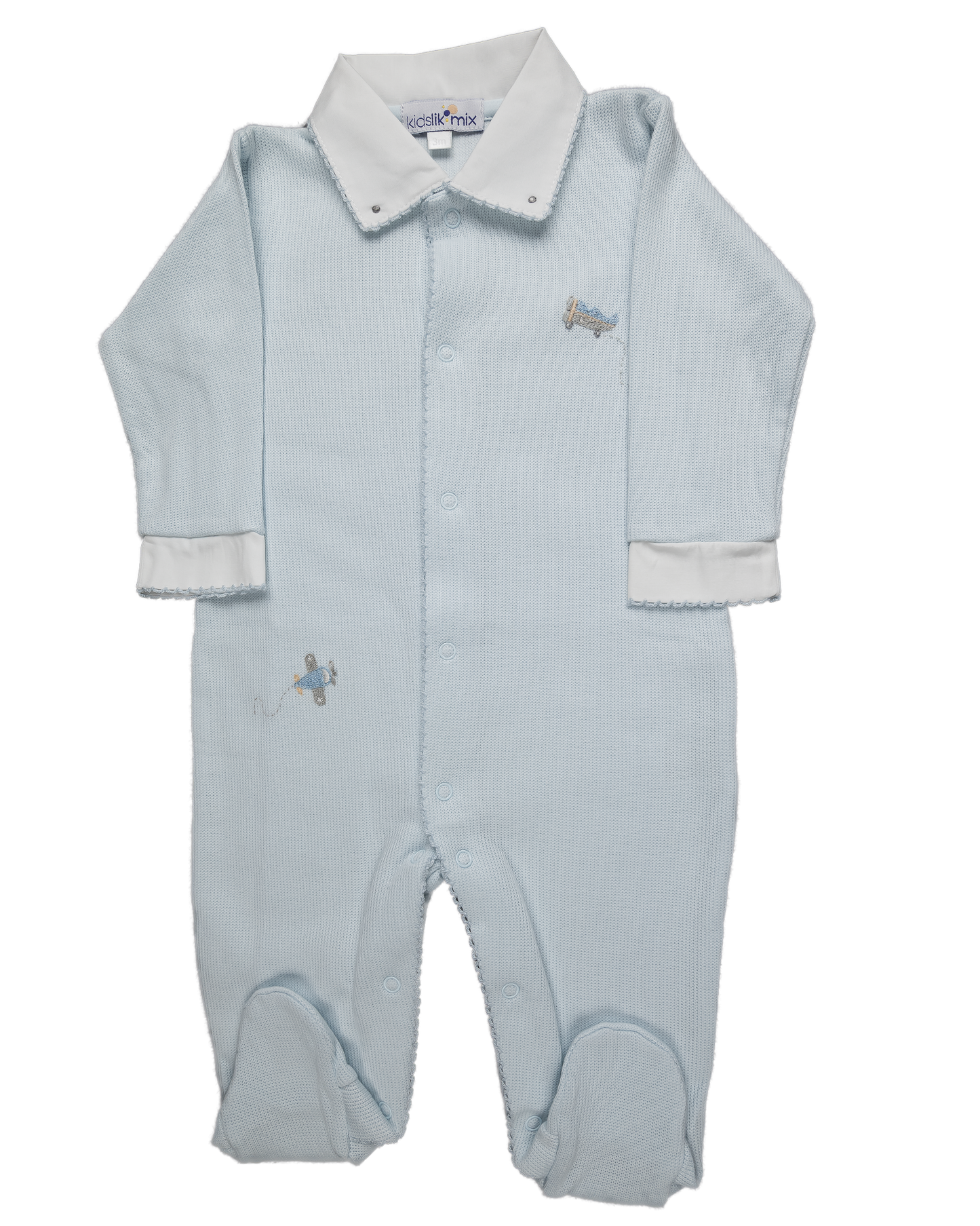 Baby Boy Airplane Luxury Jacquard Open Front Pima Cotton Jumpsuit