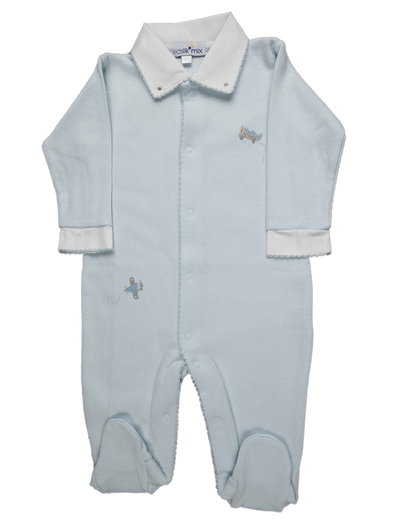 Baby Boy Airplane Luxury Jacquard Open Front Pima Cotton Jumpsuit