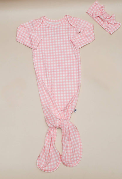 Pink Gingham Knotted Infant Gown