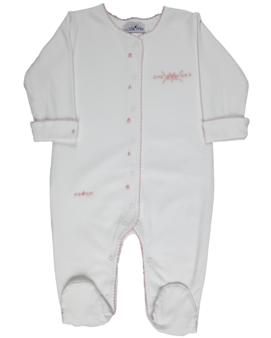 Baby Girl Line Roses Double Side Open Front Pima Jumpsuit