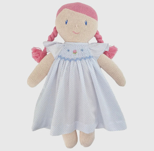 Blue Smocked Knit Doll