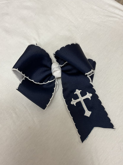 Navy and White School Bows