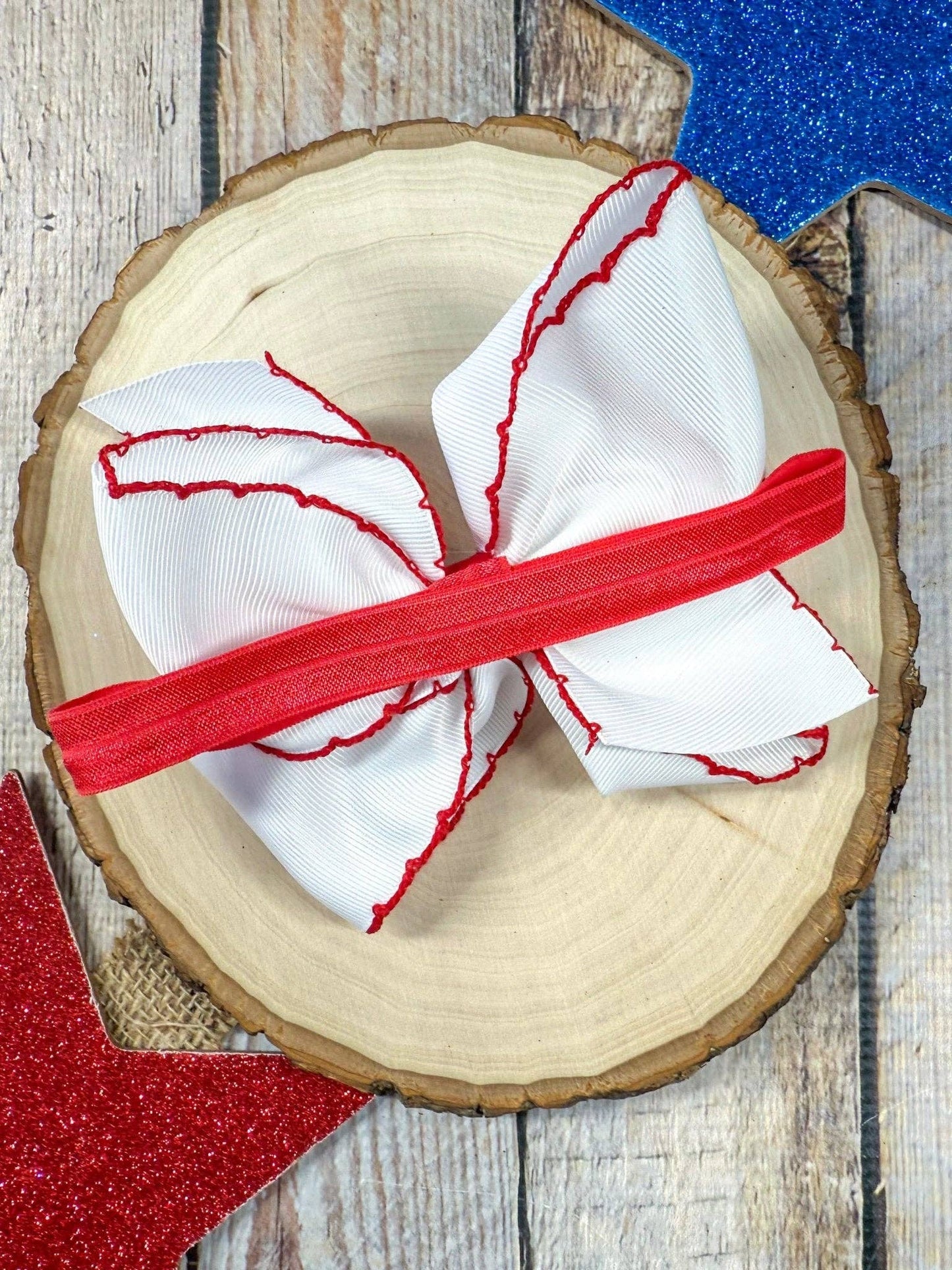 American Flag Embroidered Moonstitch Hair Bow