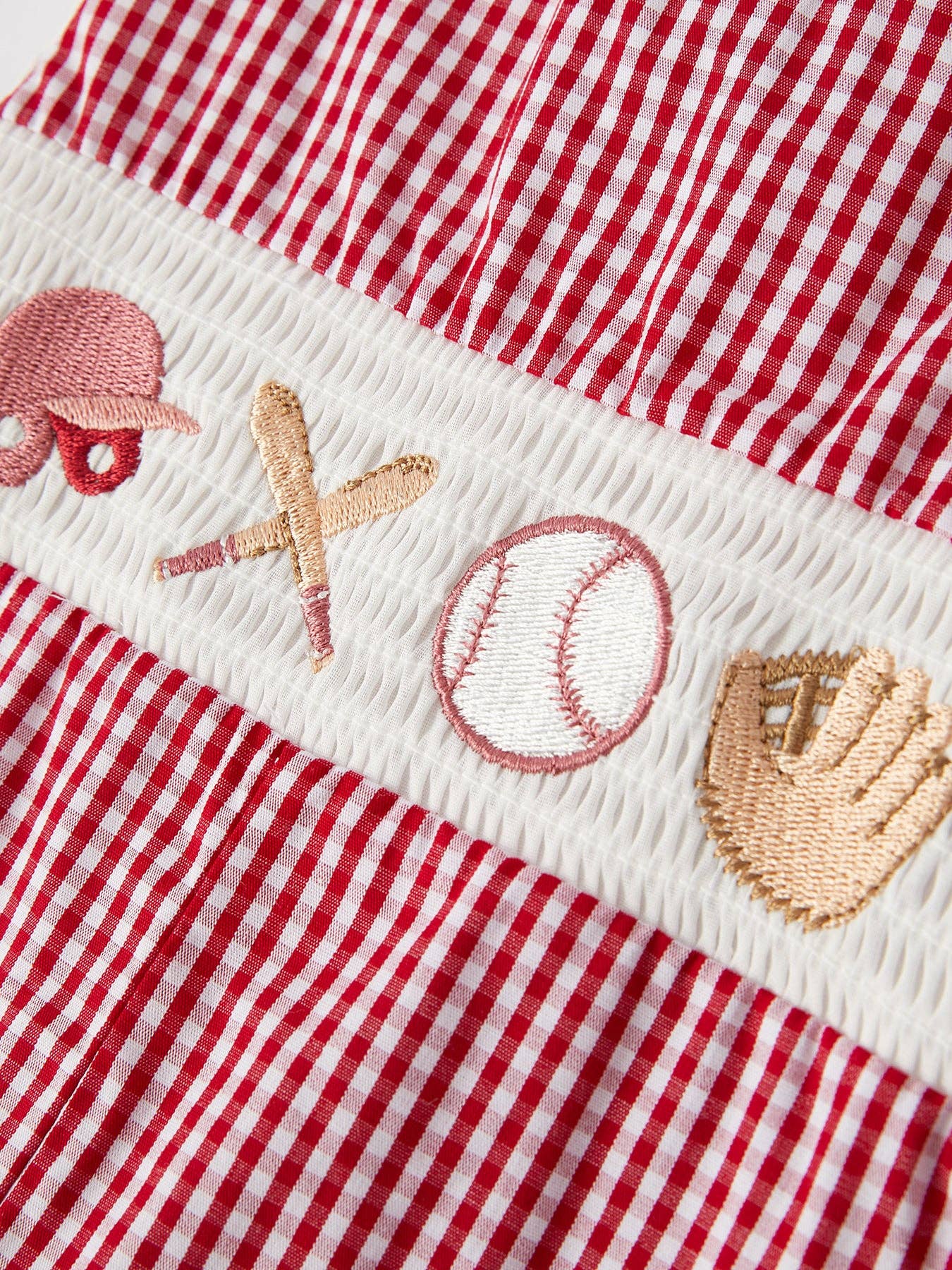 Red Gingham Baseball Smock Romper
