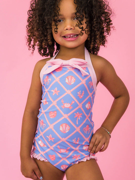 Girls Tropical Trellis Halter One Piece Swimsuit