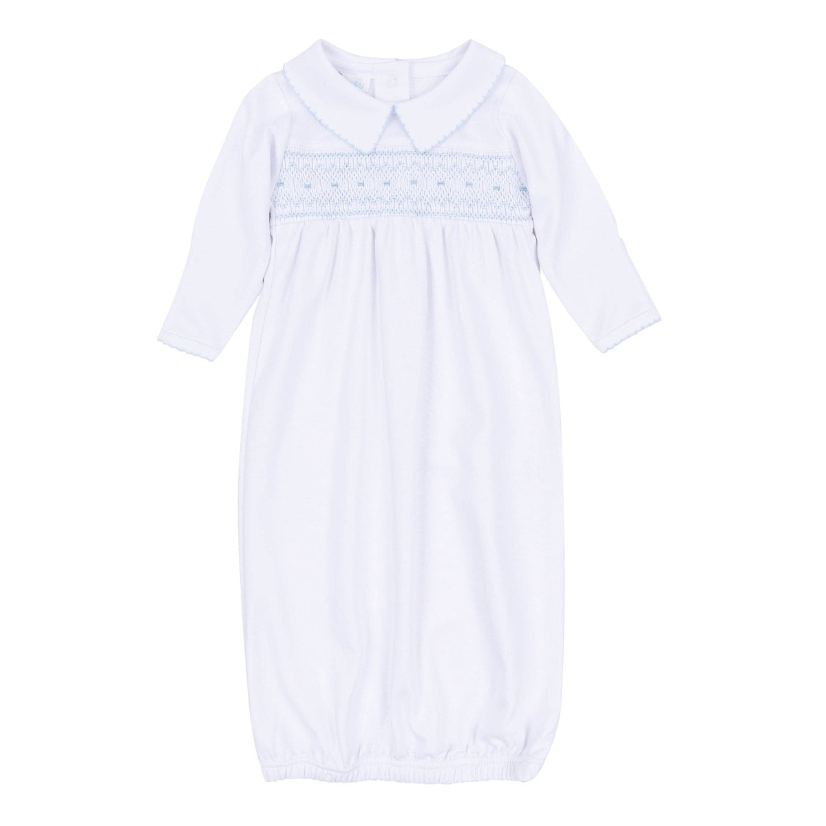 George Smocked Gown - White Light Blue