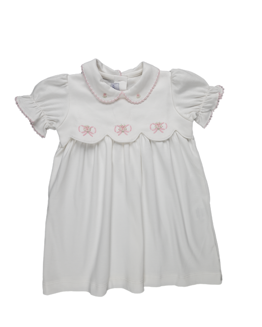 Baby Girl Cream and Pink Tie Pima Dress Diaper Cover