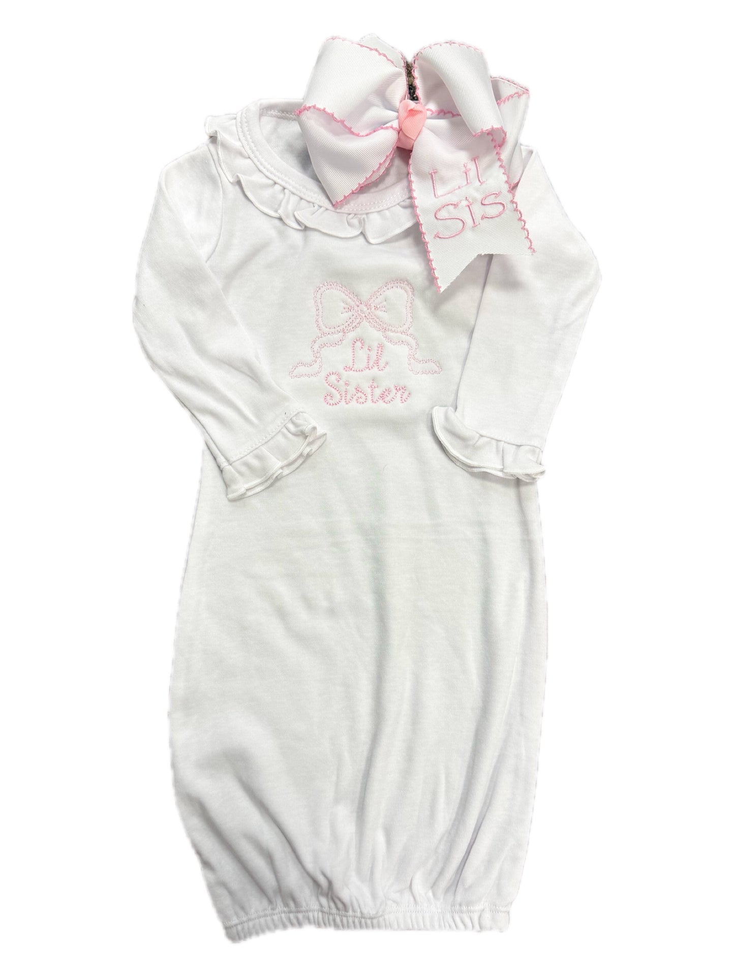 Lil Sister Pink Bow Embroidered Gown