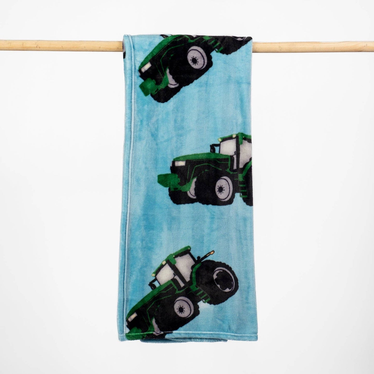 Summer Big Green Tractor Striped Plush Throw Blanket