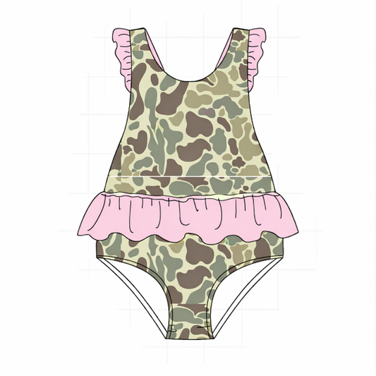 Pink Camo Ruffle Swim