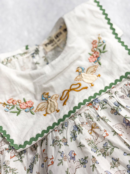 Vintage Floral Goose Embroidery Spring Girl Dress
