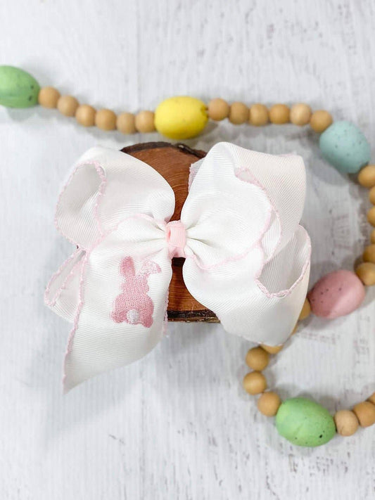 Hippity Hop Bunny Moonstitch Embroidered Hair Bow