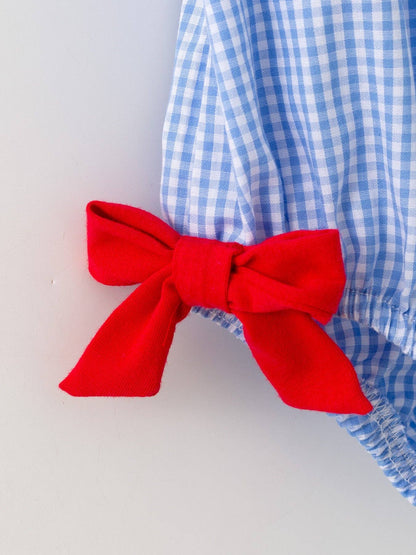 Blue Gingham Baseball Ruffle Smock
