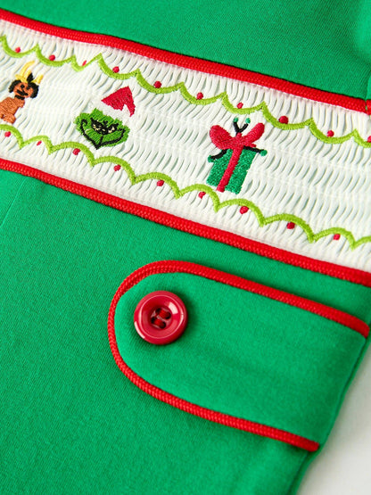 Christmas Character Candy Embroidery Baby Boy Romper