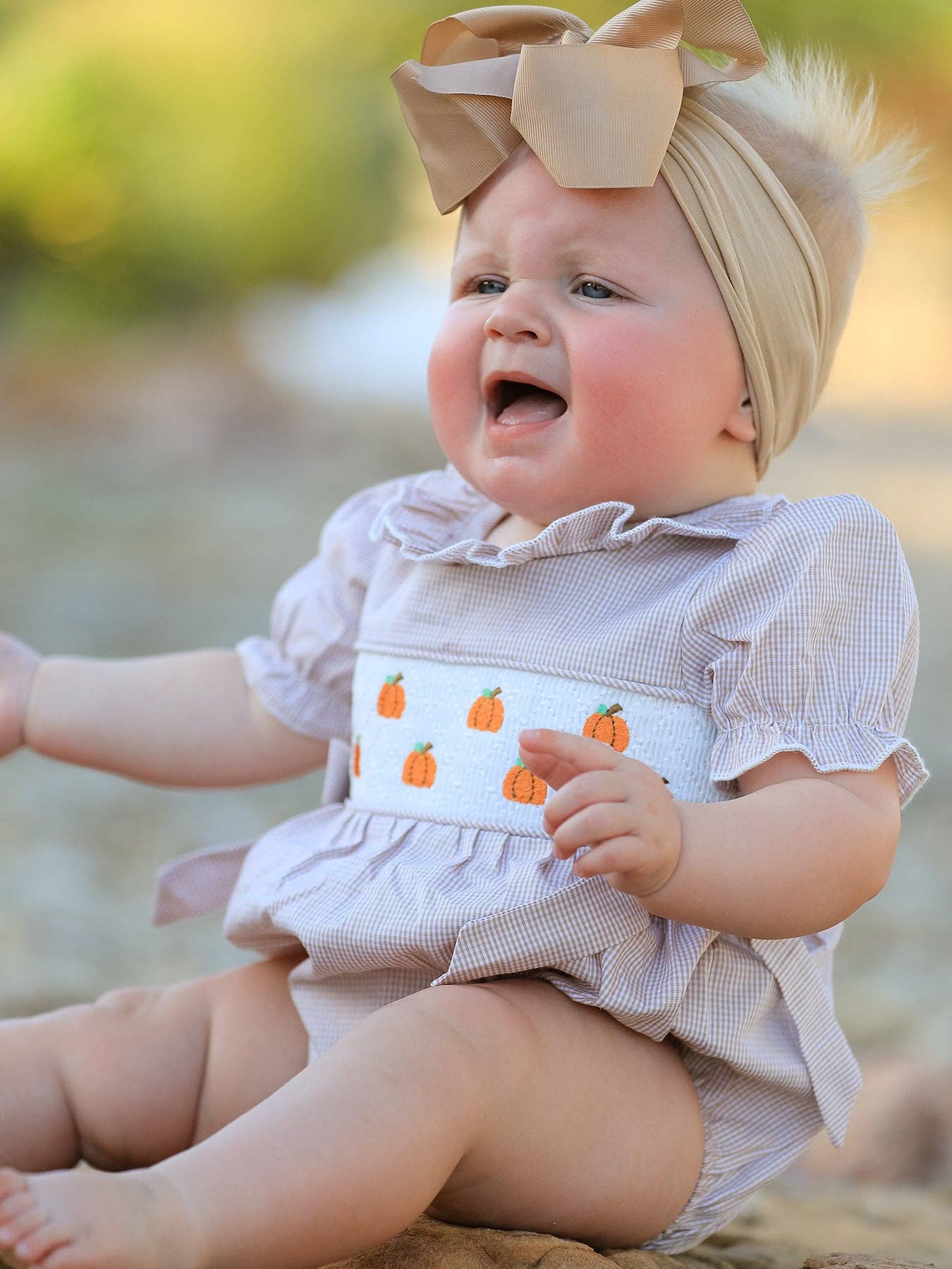 Brown Gingham Pumpkin Smock Bubble