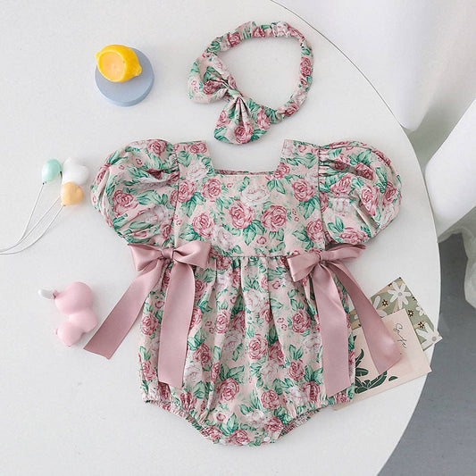 Vintage Rose Baby Girls Romper