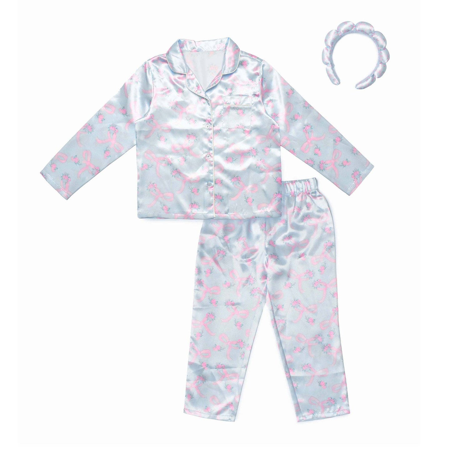 Floral Print Satin Pajama Set with Headband