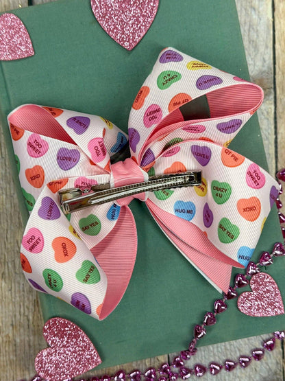 Conversation Hearts Valentine Double Layer Hair Bow