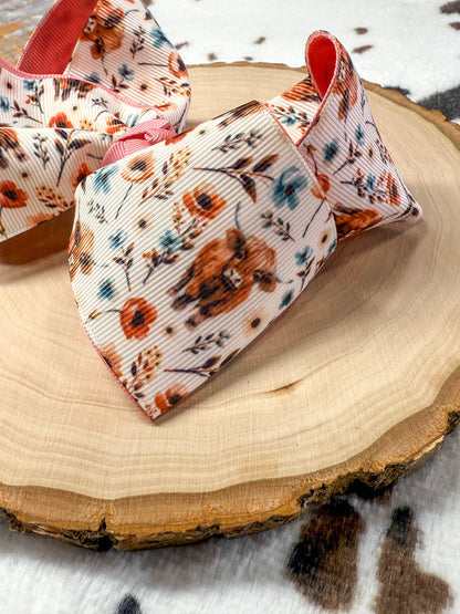 Highland Cows & Flowers Double Layer Hair Bow