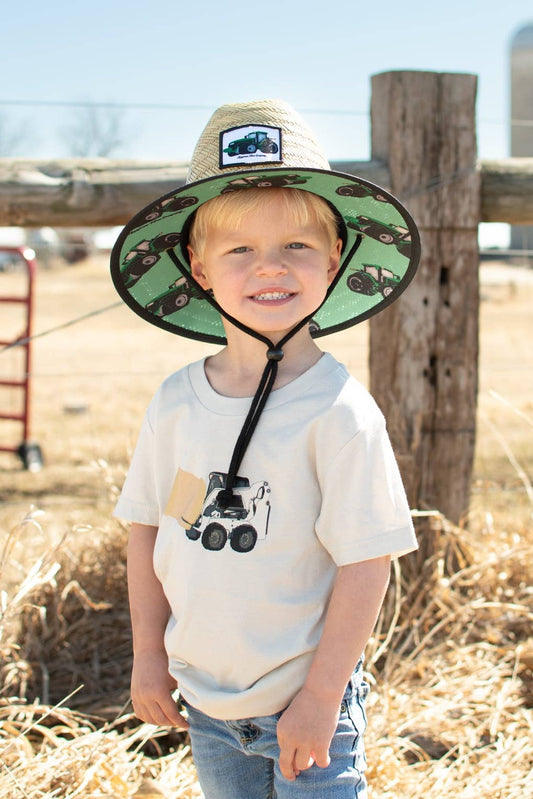 Summer Green Tractor Kids Straw Hat